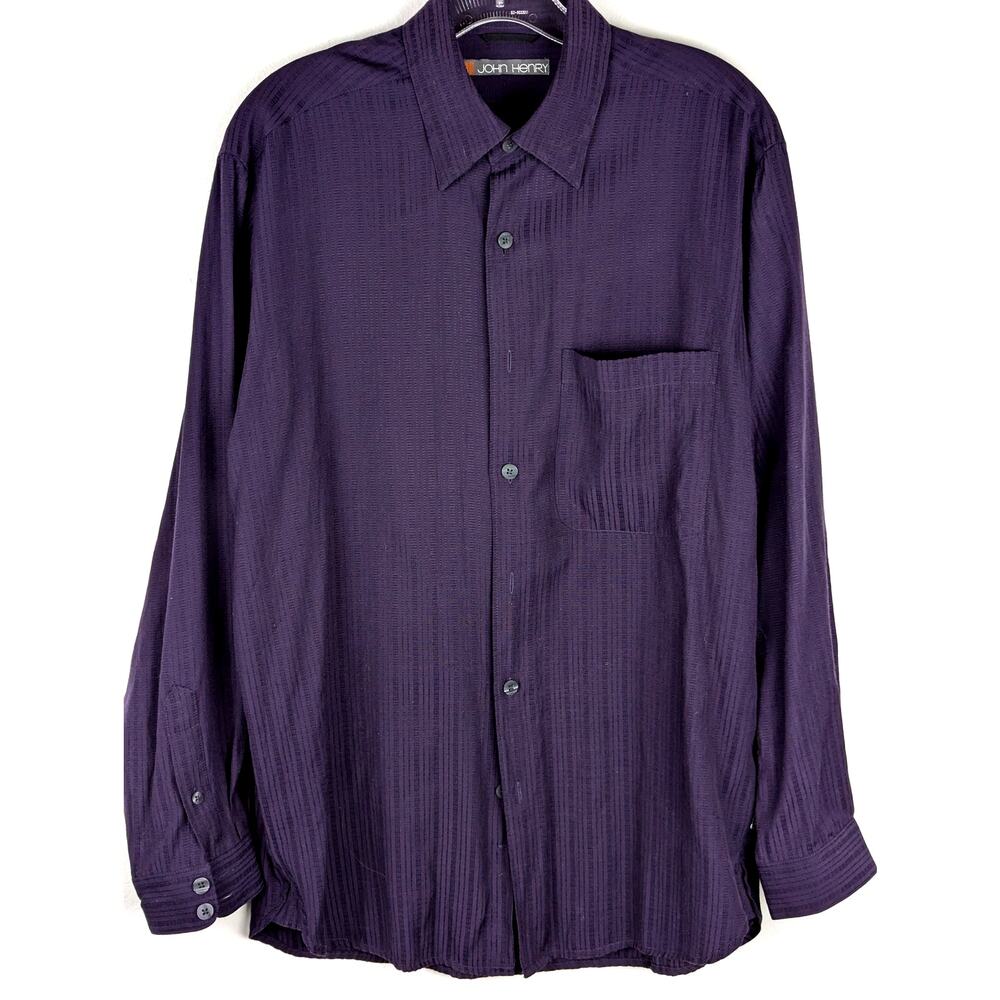 Vintage John Henry mens Sz S Dress Shirt Chest 44 CB 29.5"Sleeve 23.5"purple EUC